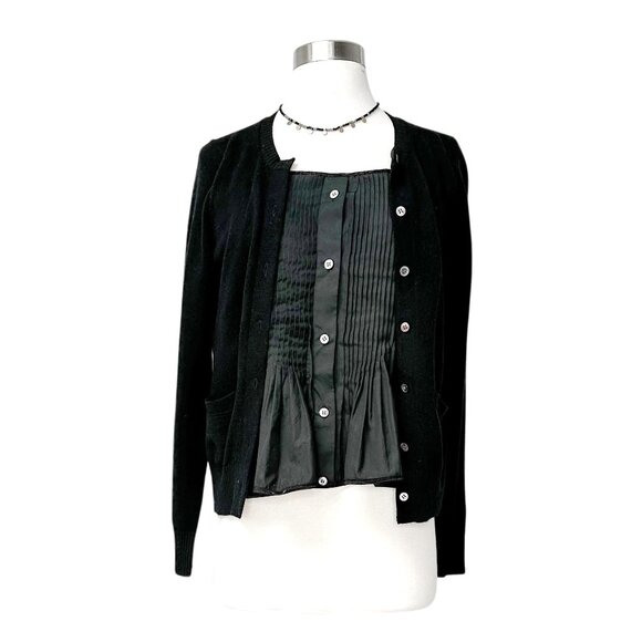 Sacai Japanese Black Cotton Pleat & Cardigan Layer Top - Picture 5 of 14